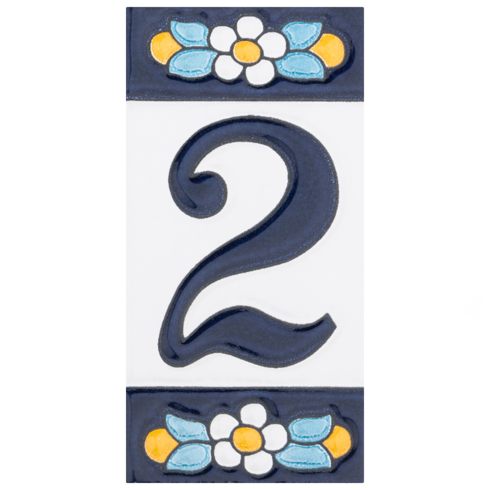 Sevillano Flora Address Numbers 2 2-1/8 in. x 4-3/8 in. Ceramic Wall Trim