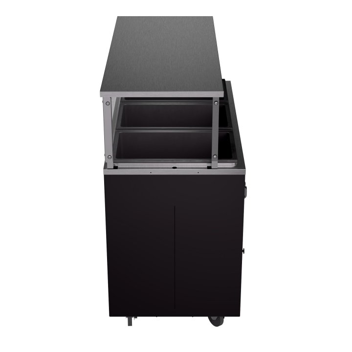 46-inch 120-volt three-well 2-Series deluxe hot-food station with granite-style base, open storage compartment and cafeteria-style breath guard