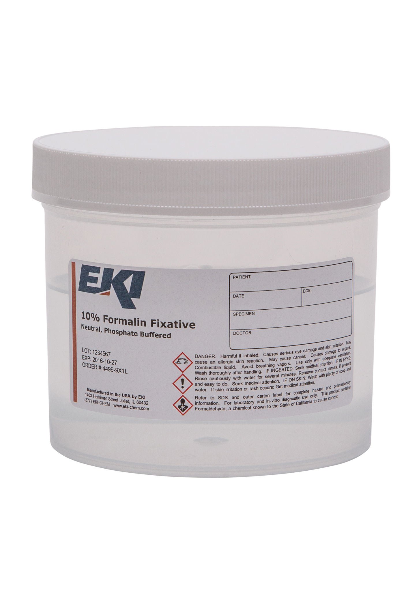 EKI Prefilled Formalin Container, 500 mL Fill in 1,000 mL