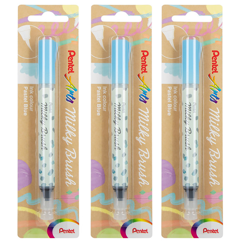 Milky Brush Pen, Pastel Blue Ink, Pack of 3