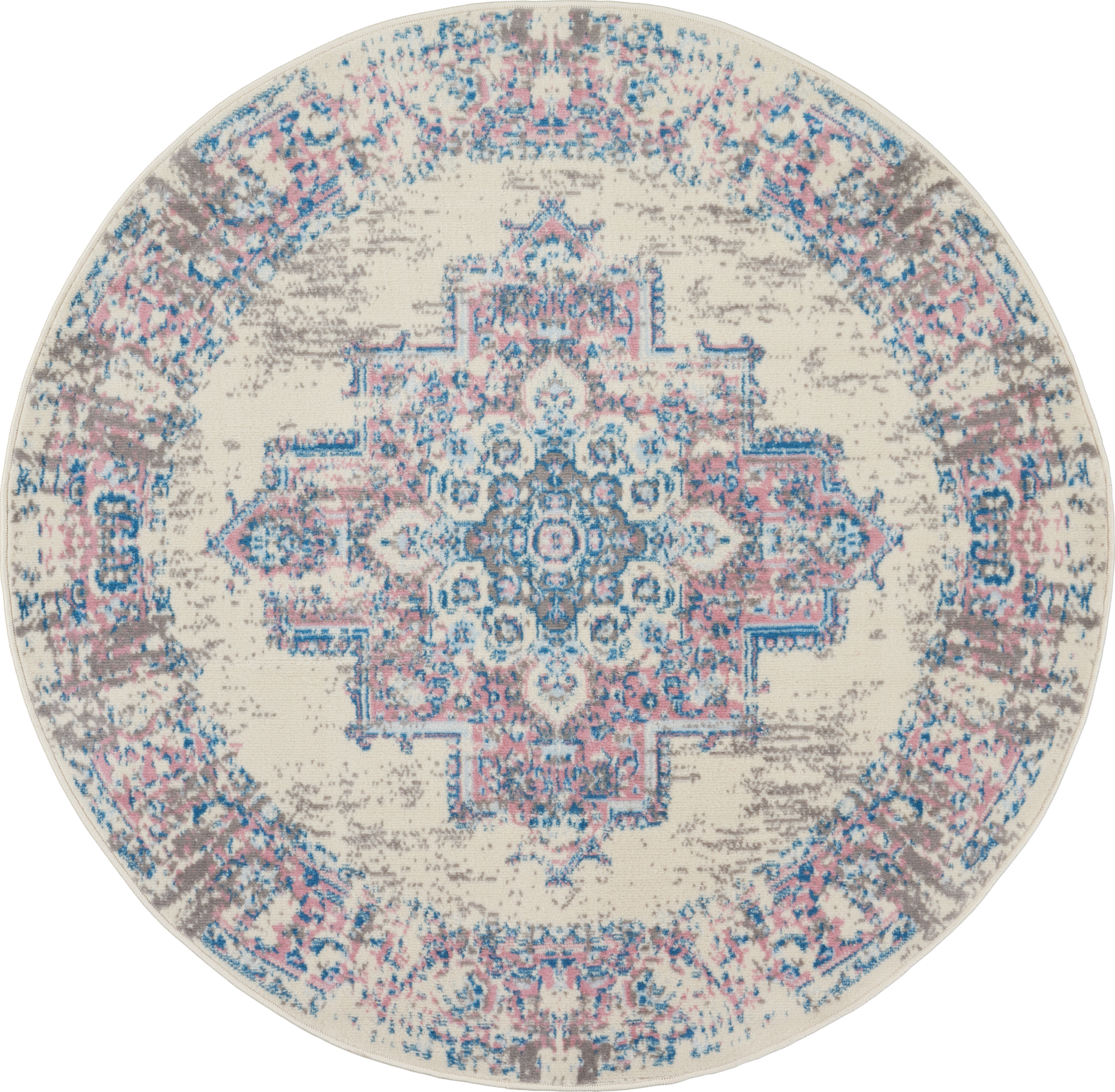 Nourison Grafix 5'3" x Round Ivory Pink Vintage Indoor Rug