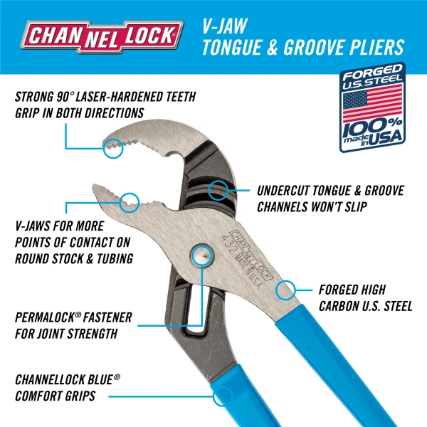 432 10-inch V-Jaw Tongue & Groove Pliers