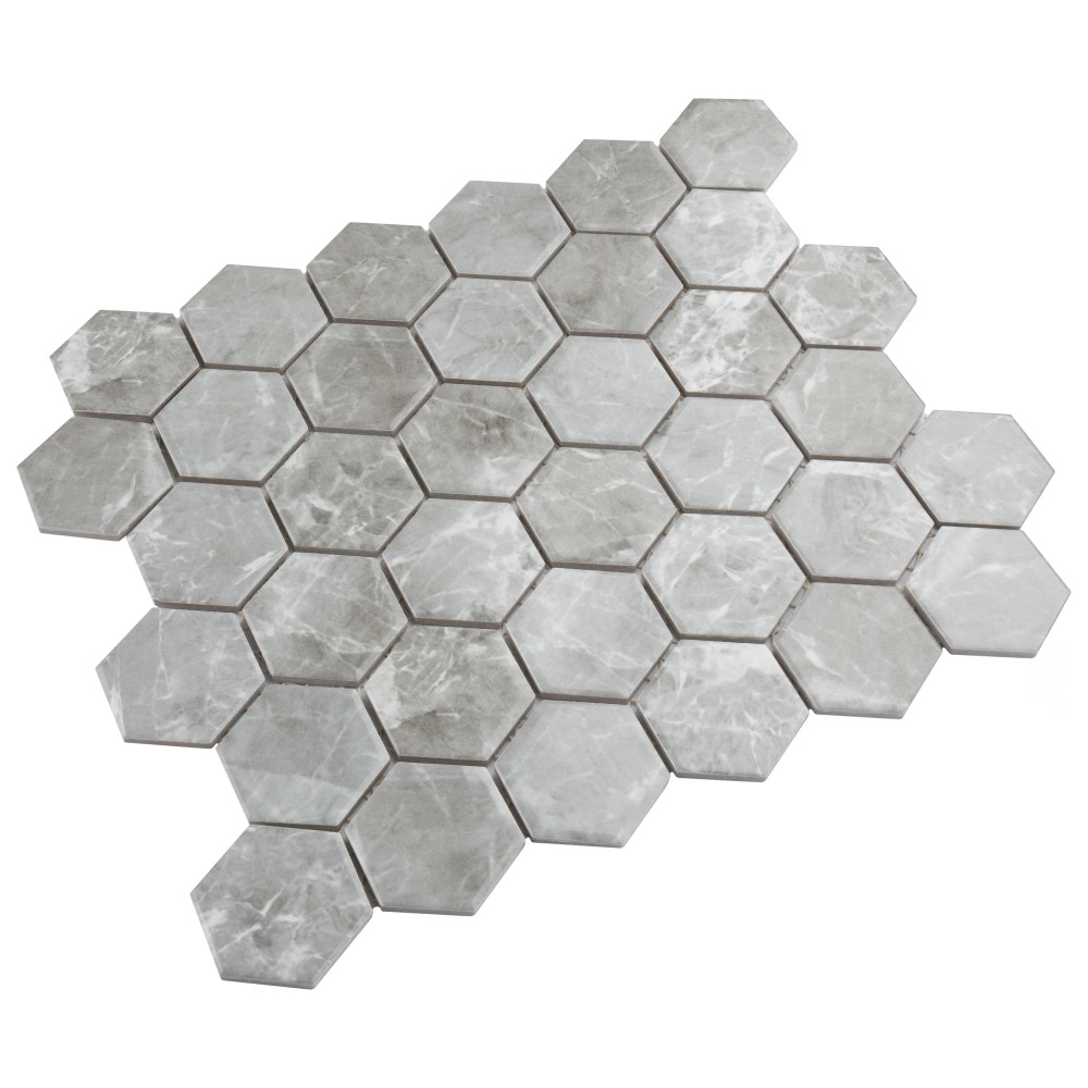 Flo 2″ Hex Grey 11-1/8 in. x 12-5/8 in. Porcelain Mosaic Tile