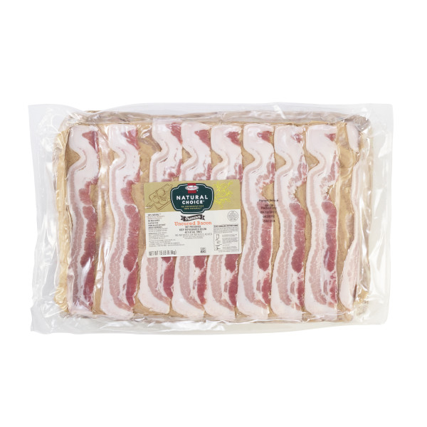 NATURAL CHOICE(r) Bacon, Uncured, 18/22 slice, 15 lb . C1CB - Front Center Inner Pack (Hi Res)