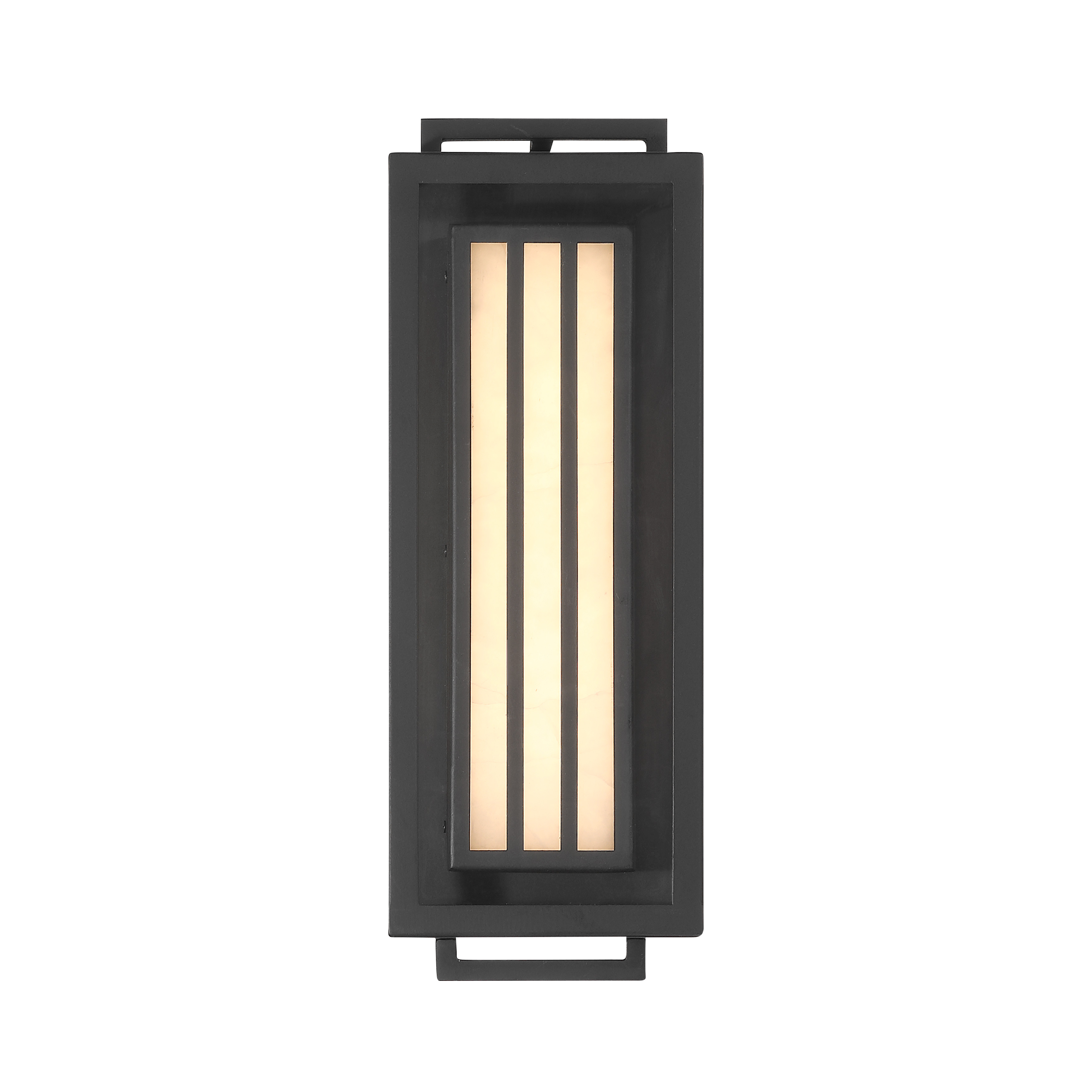 The Eastly outdoor wall sconce combines contemporary design with energy-efficient LED technology. Its sand coal black aluminum frame and alabaster shade create a sophisticated look while delivering 1602 lumens of warm light. - alternate view