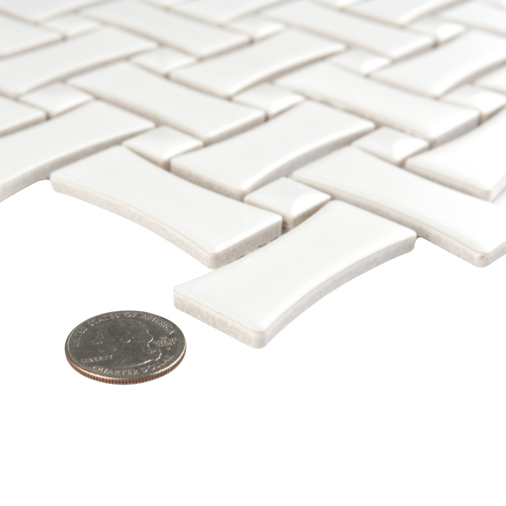 Metro Dog Bone Basketweave Matte White w/Glossy White Dot 10 in. x 10 in. Porcelain Mosaic Tile