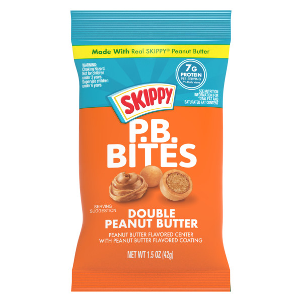 SKIPPY(r) P.B. Bites Double Peanut Butter, 1.5 oz. Pouch . C1N1 - Front No Plunge In Package (Hi Res)