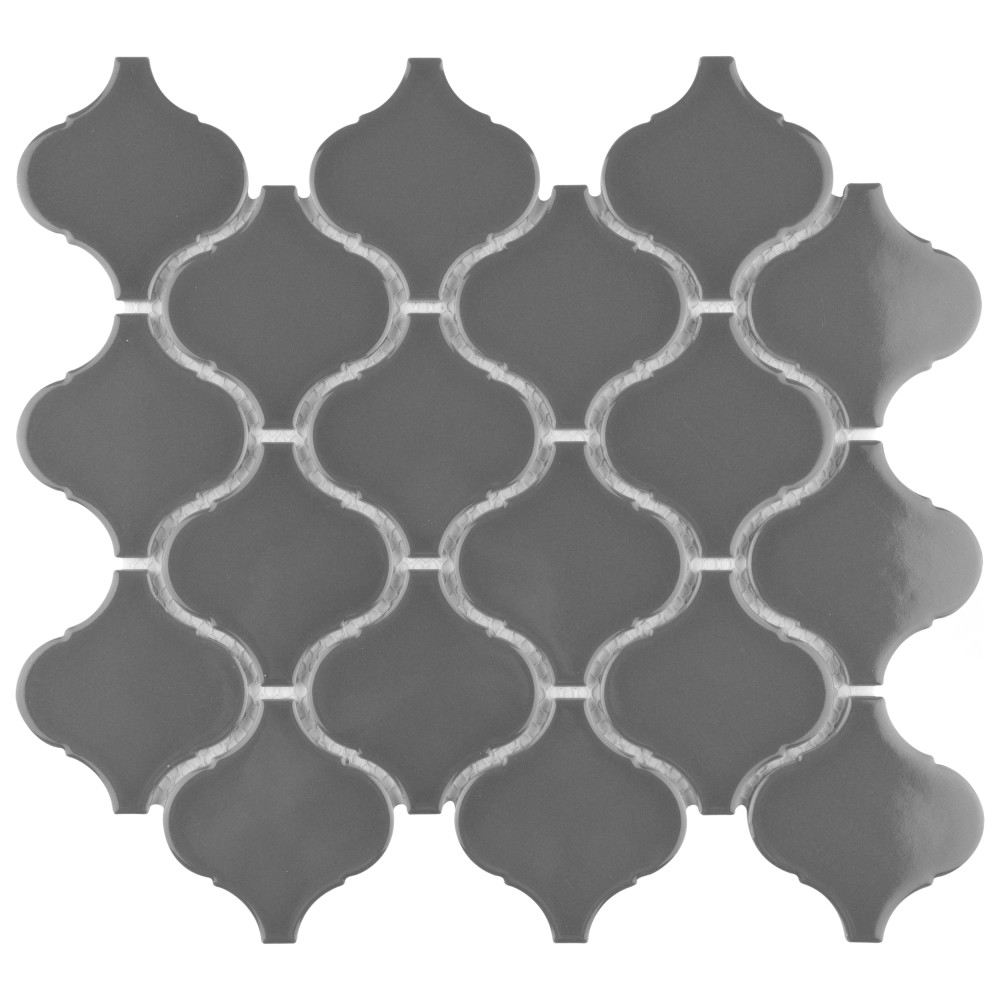 Metro Lantern Glossy Dark Grey 9-1/2 in. x 10-3/4 in. Porcelain Mosaic Tile
