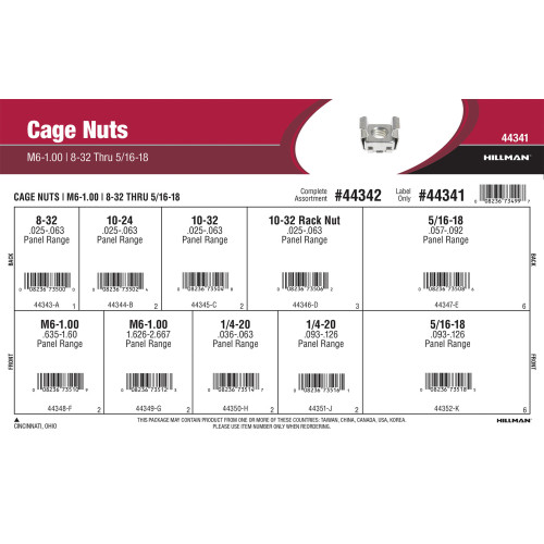 Cage Nuts Assortment (M6-1.00 and #8-32 thru 5/16
