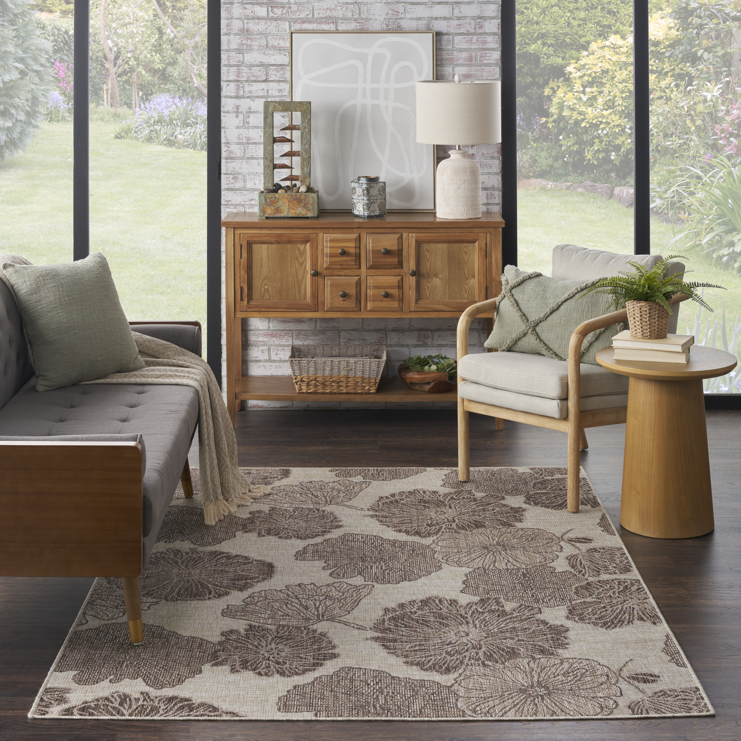 Nourison Garden Oasis 4' x 6' Natural Tropical Rug