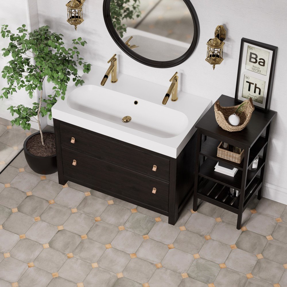 Laverton Octagon Grafito with Taco Natural 7-7/8 in. x 7-7/8 in. Porcelain Floor and Wall Tile