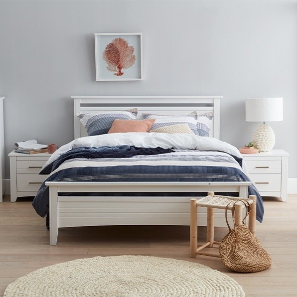 Lifestyle image of the Jenna Bedside Table (2 Drawer), White from Forty Winks