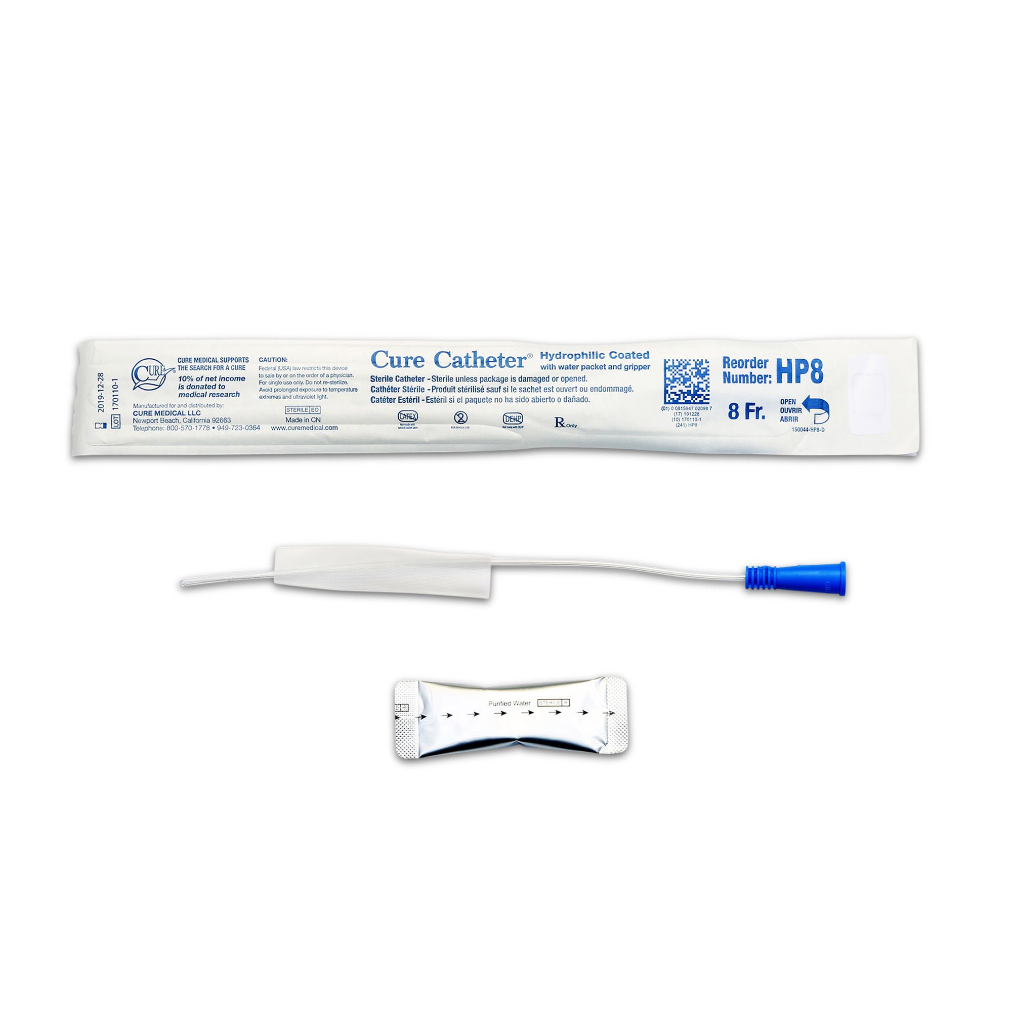 Cure Catheter™ Urethral Catheter, 8 Fr., Unisex, Straight
