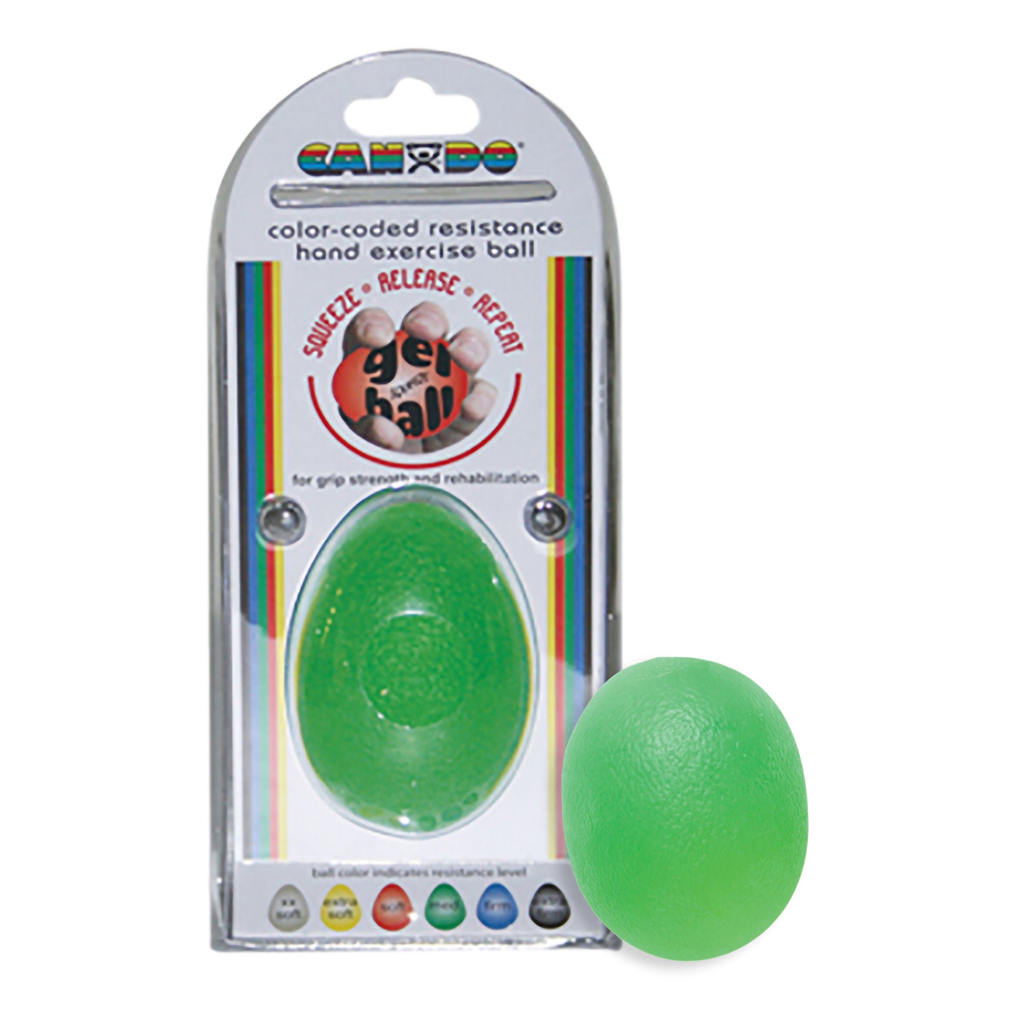 CanDo® Cylindrical Squeeze Ball, Green, Medium Resistance