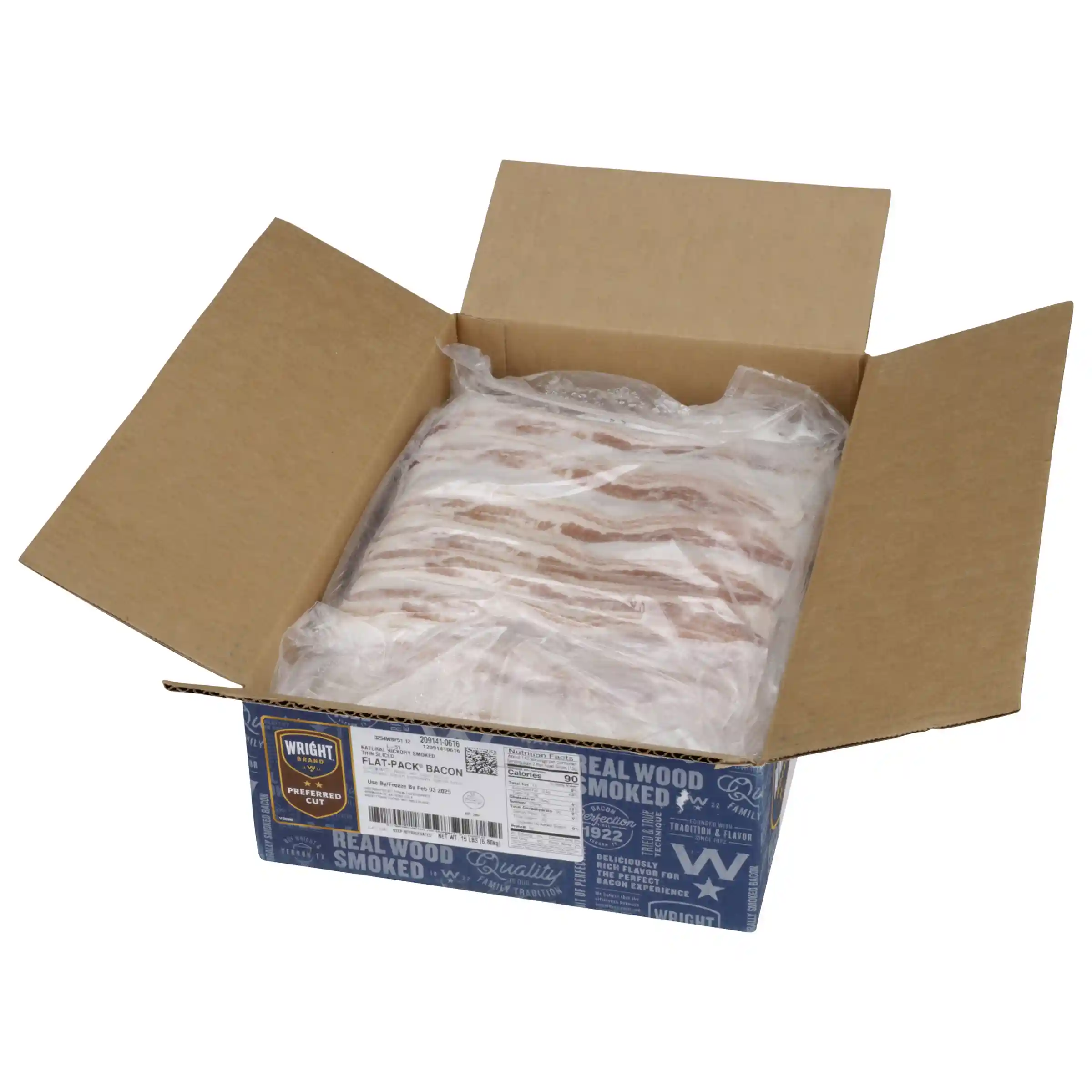 Wright® Brand Naturally Hickory Smoked Thin Sliced Bacon, Flat-Pack®, 15 Lbs, 18-22 Slices per Pound, Gas Flushed_image_31