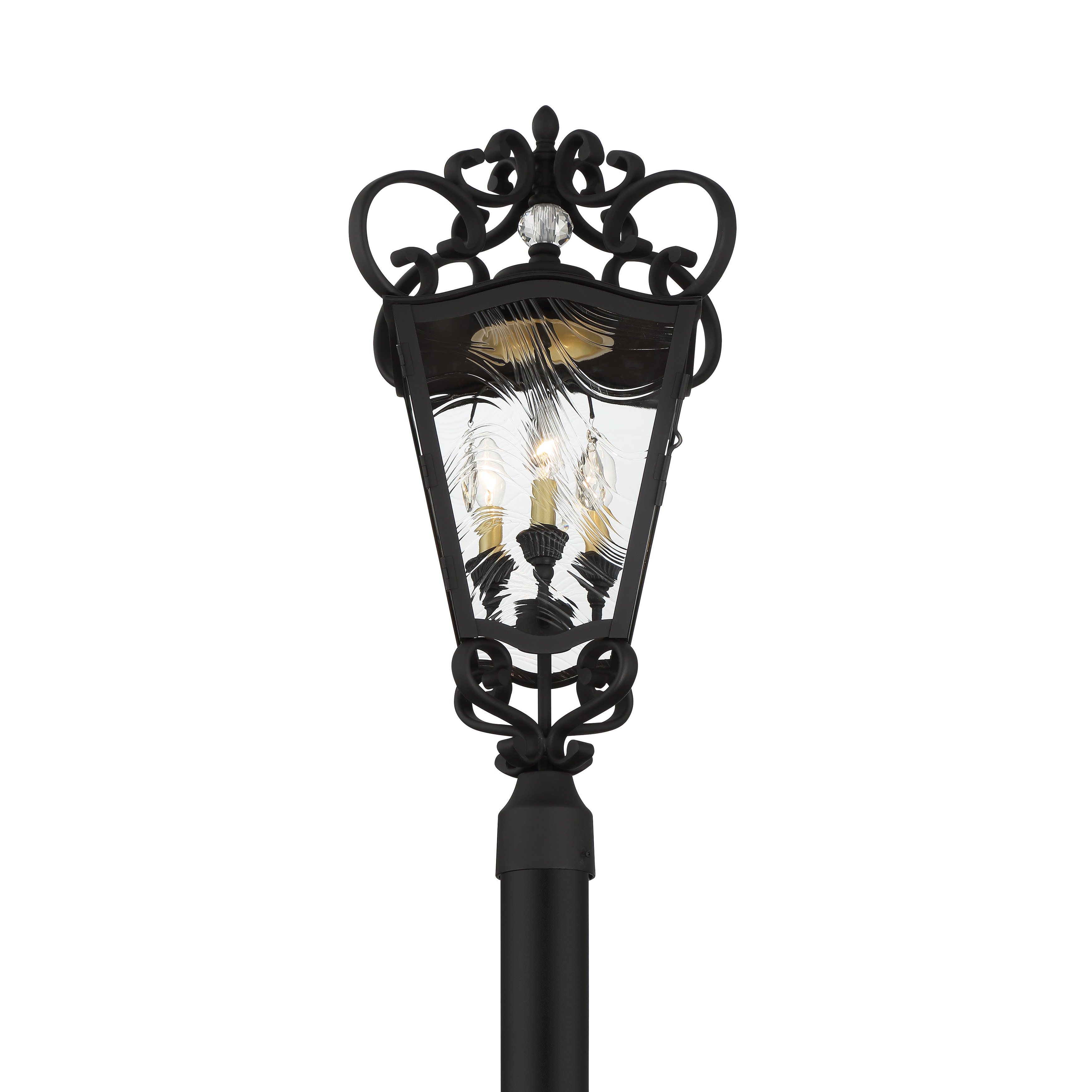 3 Light Outdoor Post Mount in Sand Coal with Soft Brass and Clear Ripple Glass - alternate view