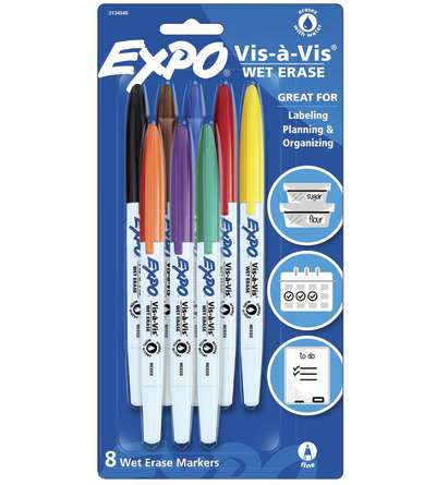 EXPO® Wet Erase Markers, Ultra Fine Tip, 8 Color Waterbase