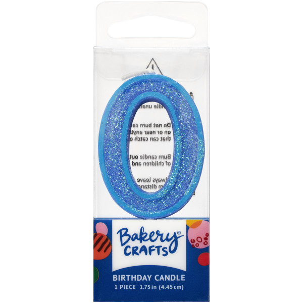 0 Mini Blue Glitter Numeral Candles