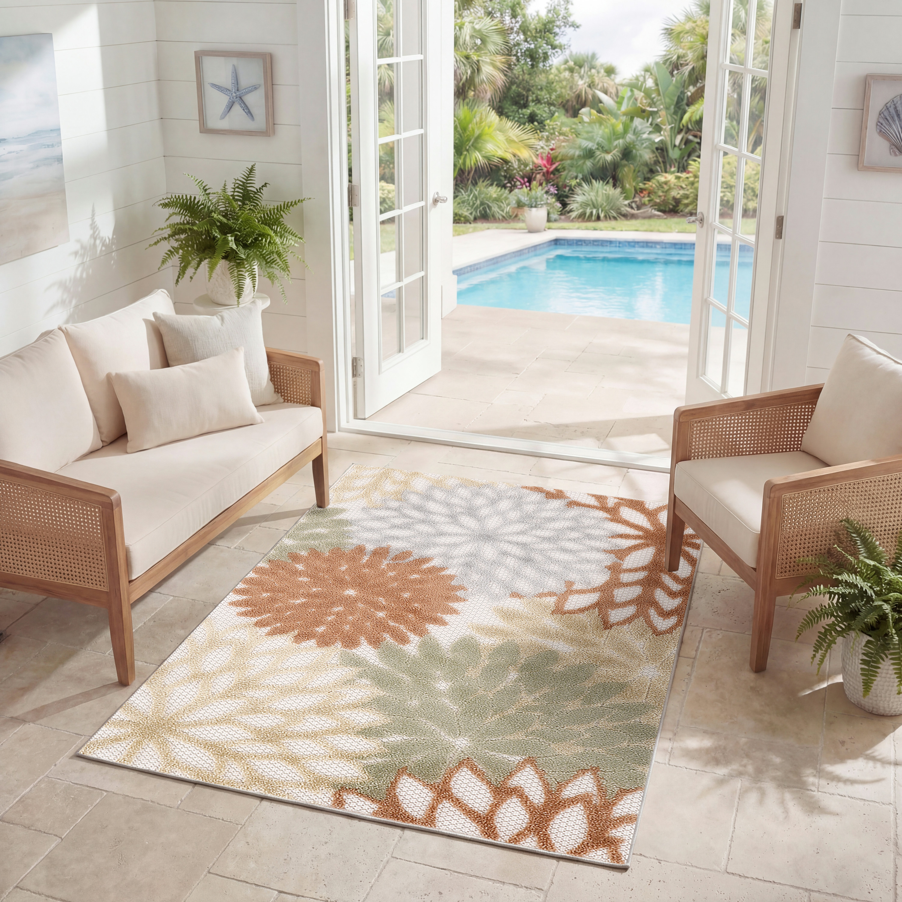 Nourison Aloha 2'8" x 4' Ivory Multicolor Outdoor Rug