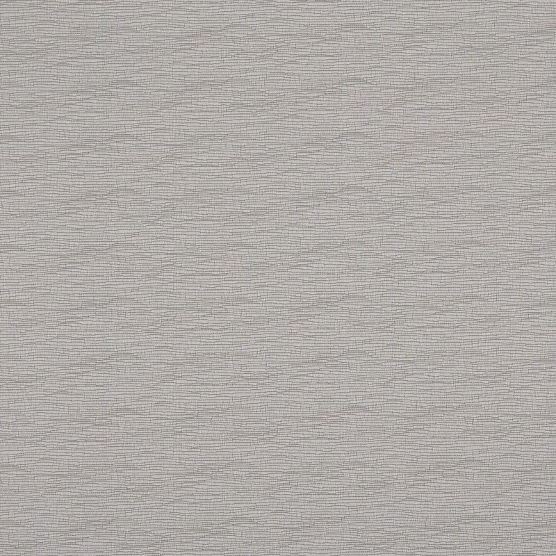 Gray woven-texture wallpaper with fine horizontal wavy lines, covering a wall and adding subtle ripple-like texture, in a softly lit interior with neutral, even lighting.