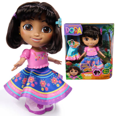 Dora, Dora Danse avec moi, poupée dansante interactive avec 2 jupes, répliques bilingues et musique, jouets pour filles et garçons, à partir de 3 ans