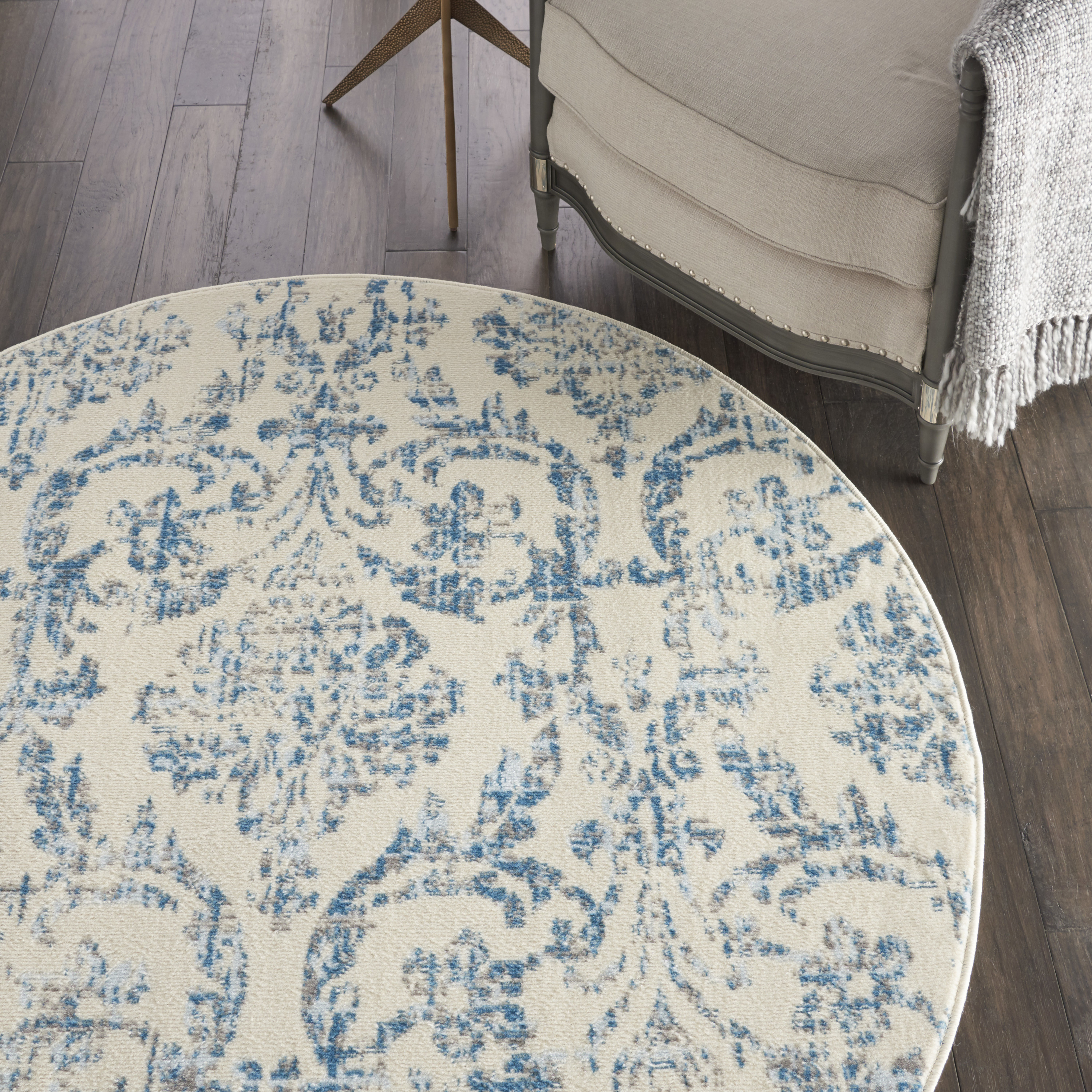 Nourison Jubilant 5'3" x Round Ivory Blue Vintage Indoor Rug