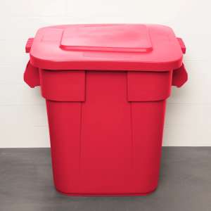 Rubbermaid Commercial, BRUTE, 28 gal, Resin, Red, Square, Receptacle