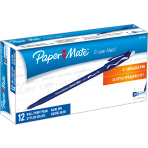 Eraser Mate&reg; Erasable Pen, Medium Point, Blue, 12 Count