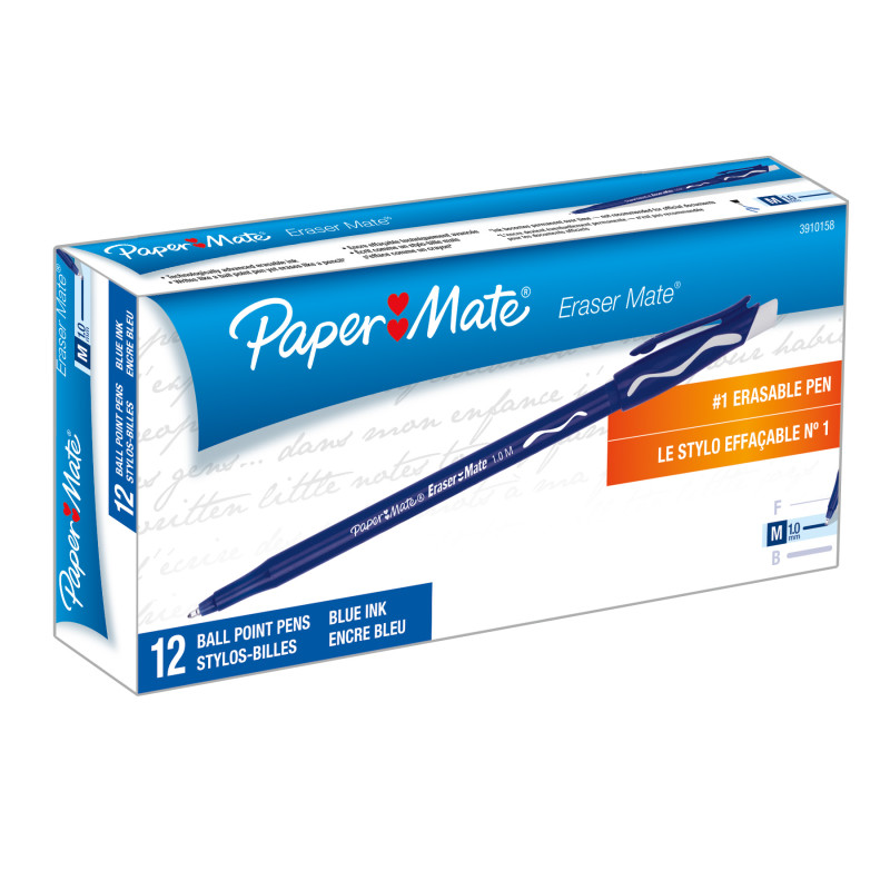 Eraser Mate® Erasable Pen, Medium Point, Blue, 12 Count