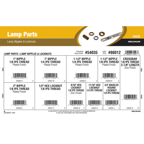 Lamp Parts Assortment (Lamp Nipples & Locknuts)
