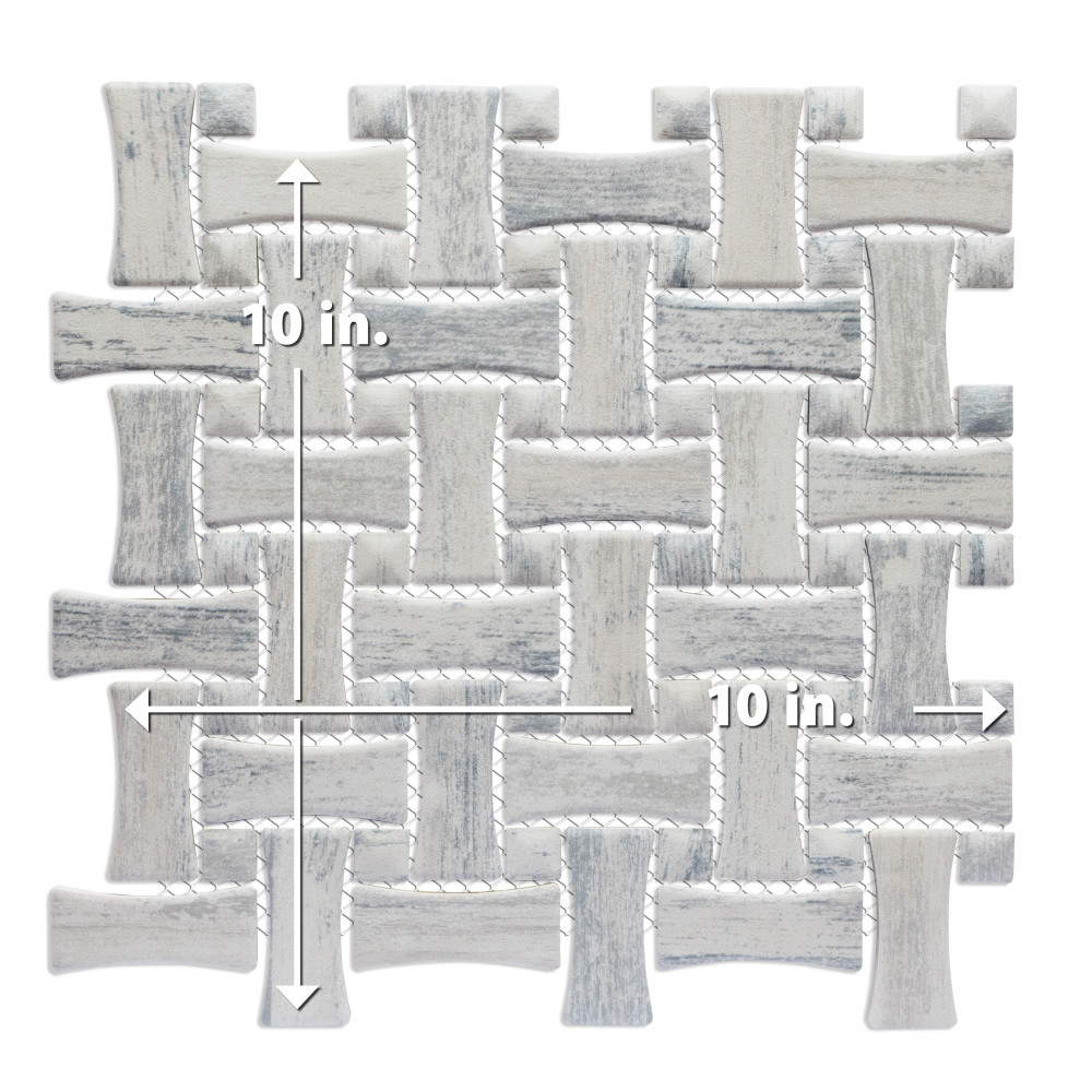 Cassis Dog Bone Basketweave White w/ White Dot 10 in. x 10 in. Porcelain Mosaic Tile