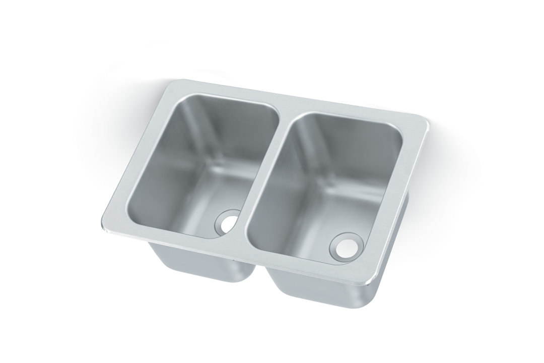 10-inch double-bowl stainless steel self-rimming drop-in sink with 2-inch center drain