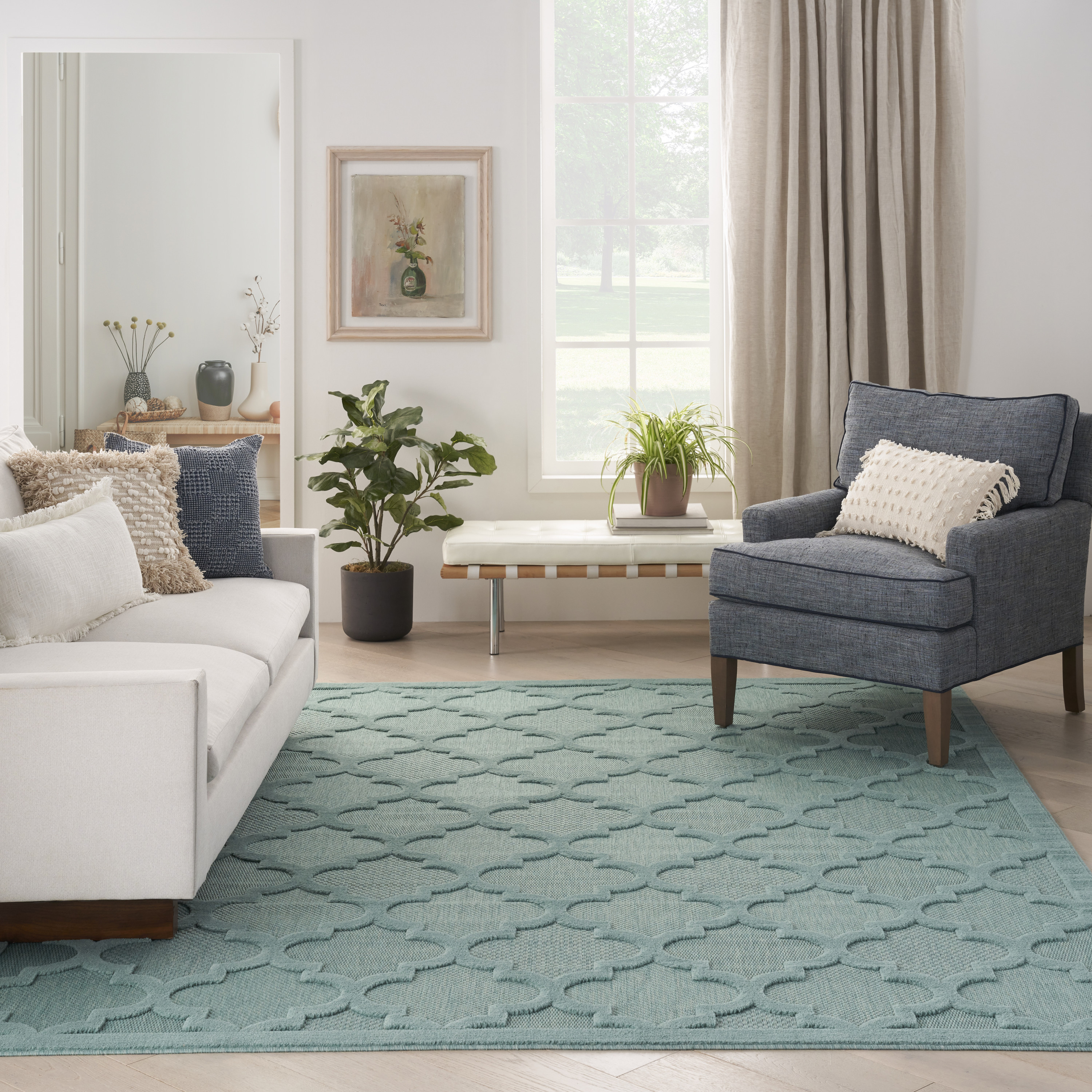 Nourison Easy Care 9' x 12' Aqua Teal Modern Rug
