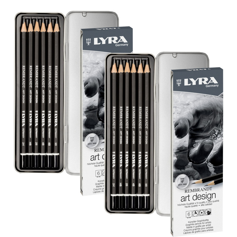 Rembrandt Art Design Graphite Drawing Pencil Set Tin, Assorted Colors, 6 Per Set, 2 Sets