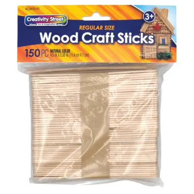 Creativity Street  Regular Craft Sticks, Natural,  4-1/2" x 3/8", 150 Pieces