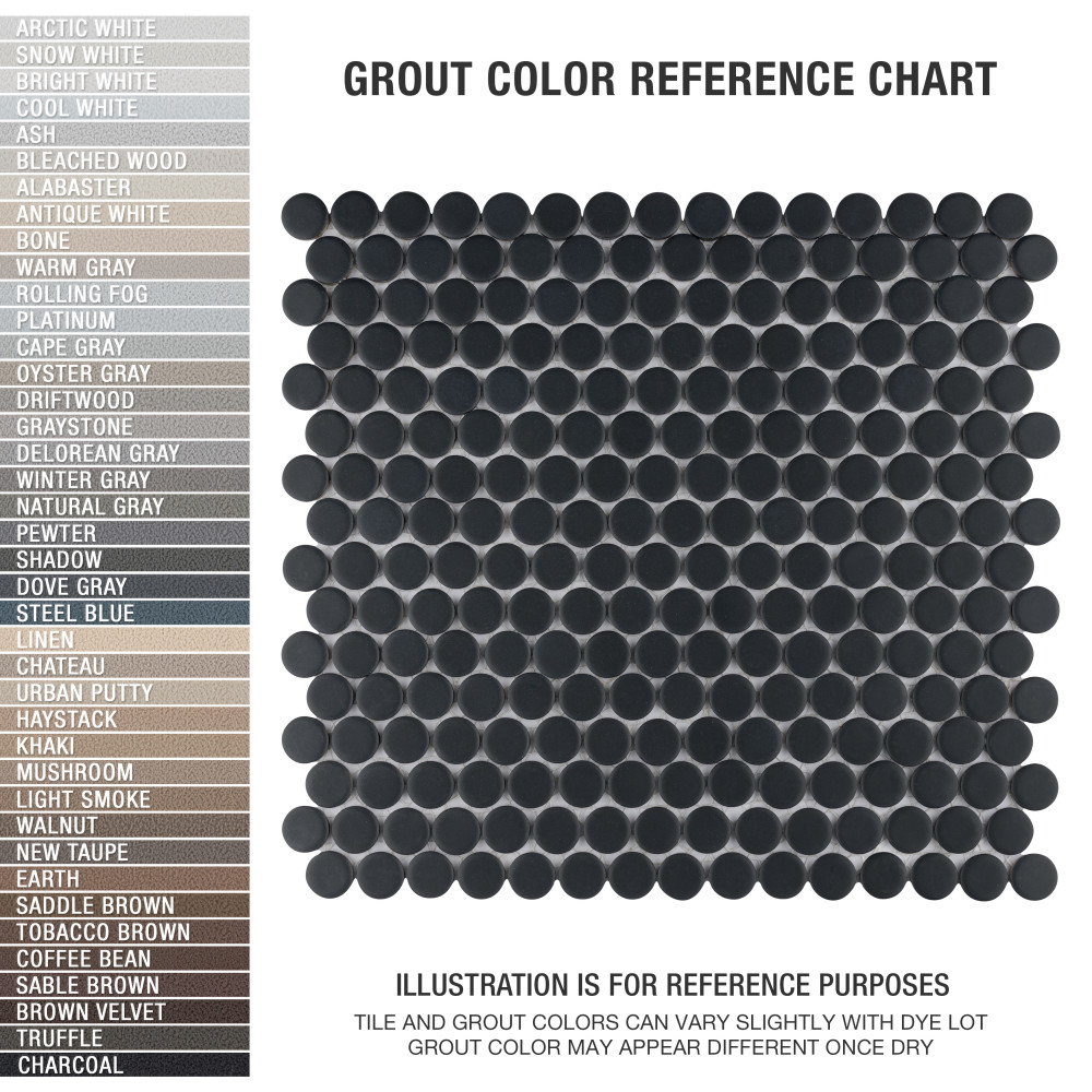 Hudson Penny Round Matte Black 11-7/8 in. x 12-5/8 in. Porcelain Mosaic Tile