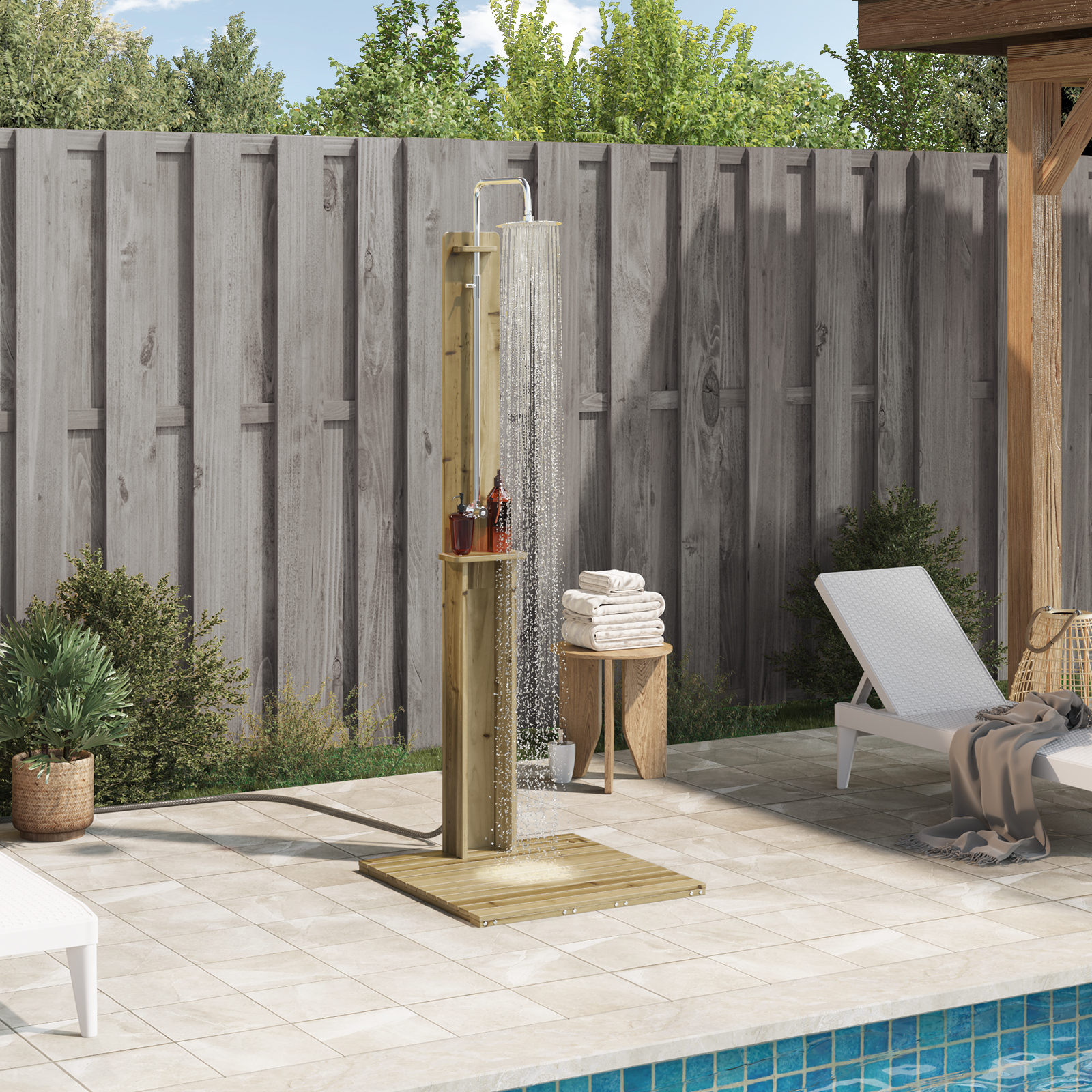 vidaXL Outdoor-Dusche 206 cm Imprägniertes Kiefernholz und Edelstahl – Bild 3