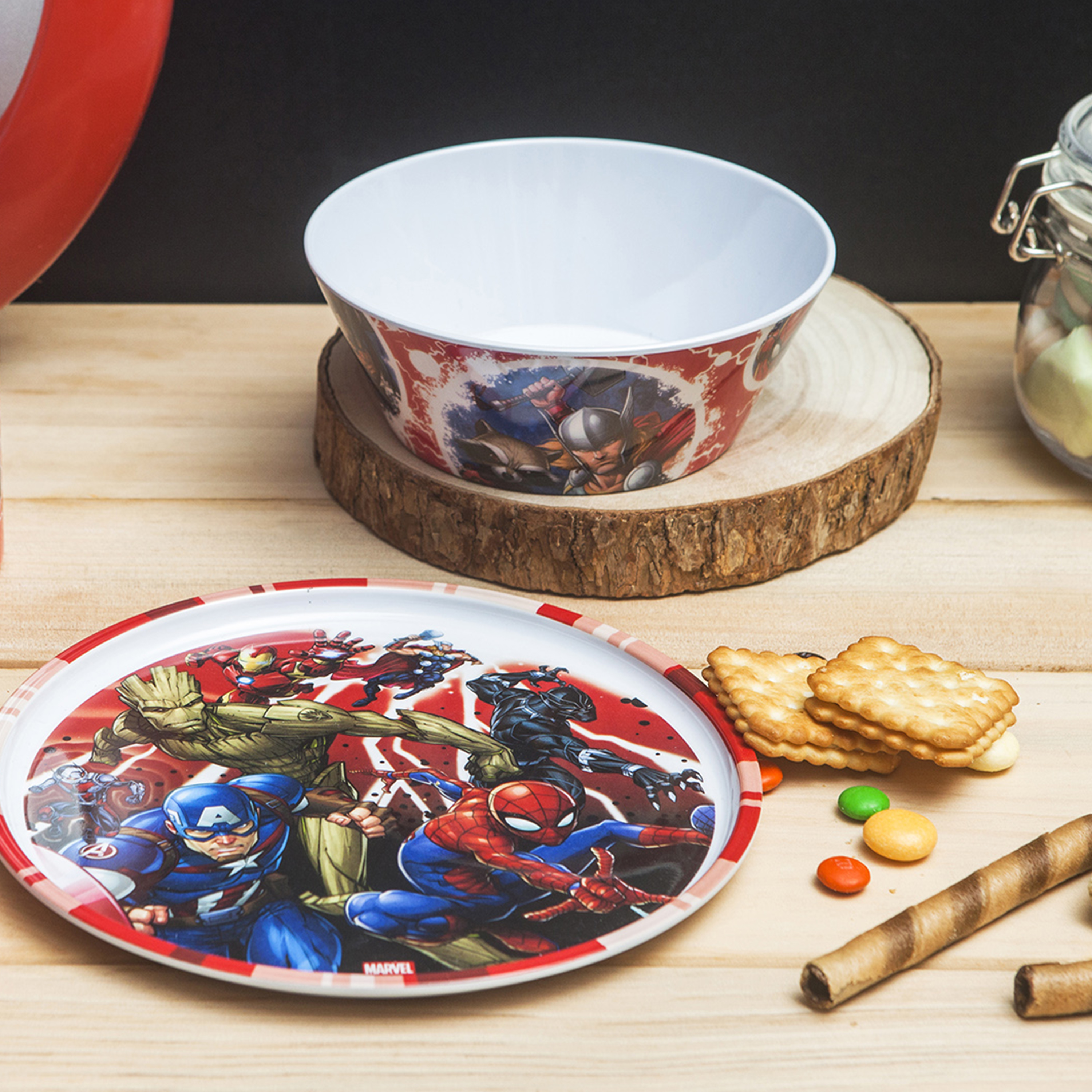 Marvel Comics Kids Plate, Bowl, Tumbler, Water Bottle and Flatware Set, Spider-Man, Captain America and Friends, 6-piece set slideshow image 6
