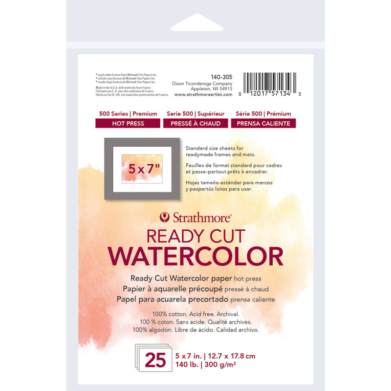 500 Series Ready Cut Watercolor Paper Pack, Hot Press, 5x7 inch, 25 Sheets