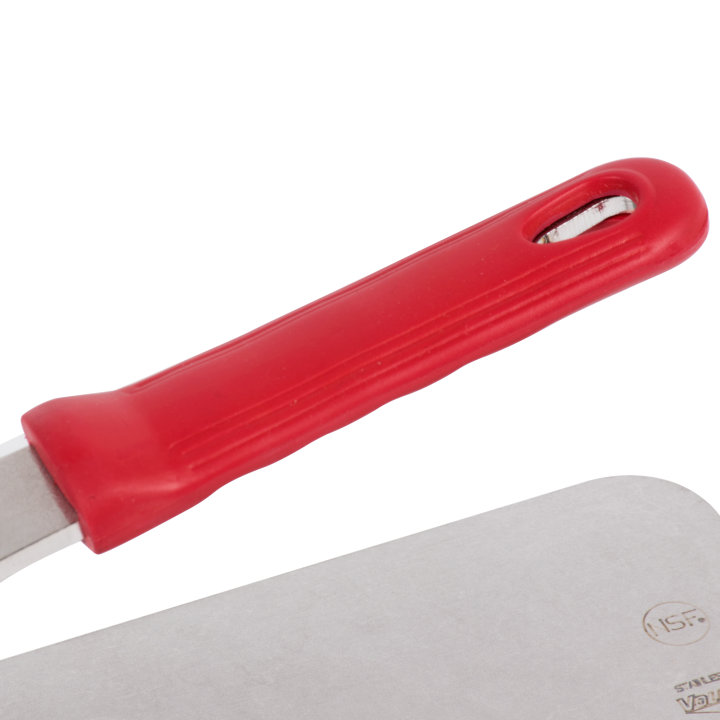1 ⅗-pound flat-bottom stainless steel steak weight with red silicone handle