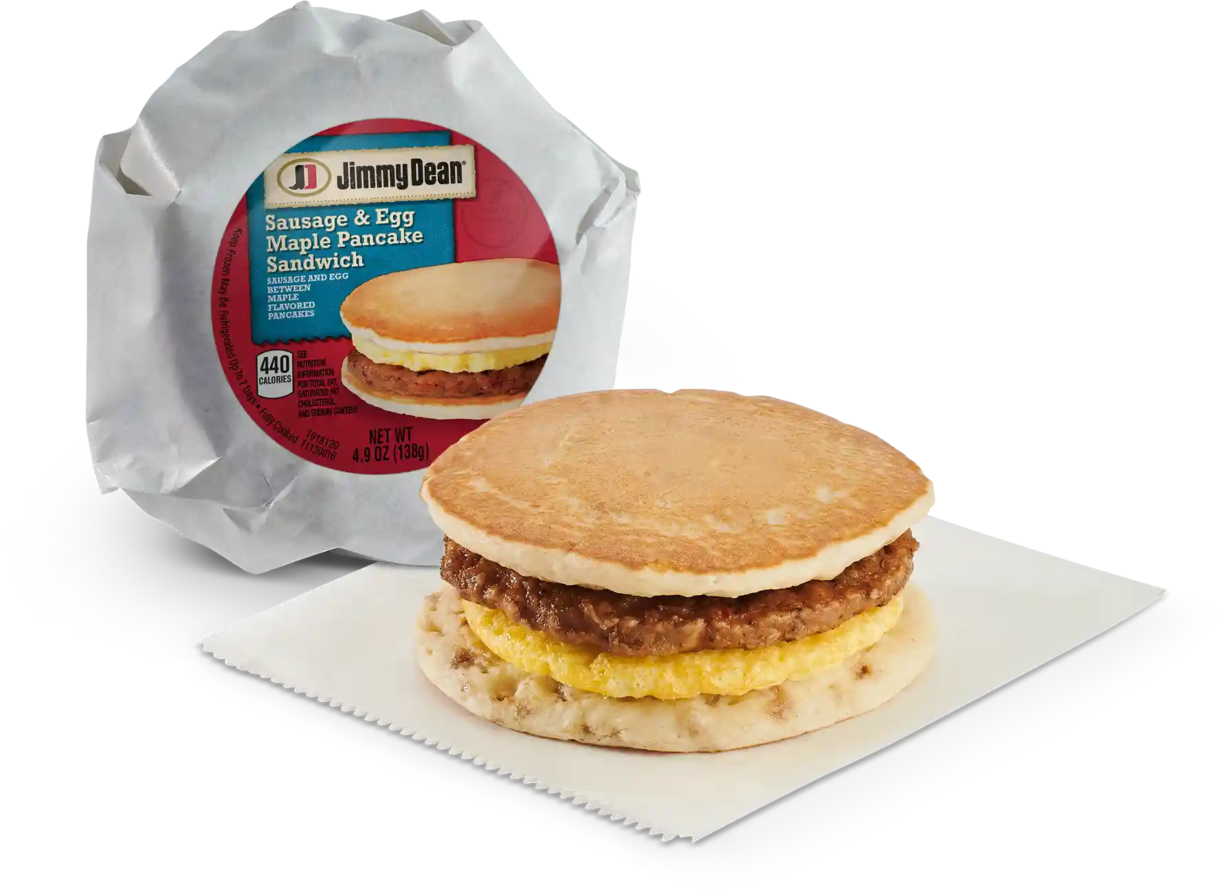 Jimmy Dean® Sausage & Egg Pancake Sandwich with Maple Syruphttps://images.salsify.com/image/upload/s--BYeErq0T--/q_25/mndxaxwl76i3rxdnbero.webp
