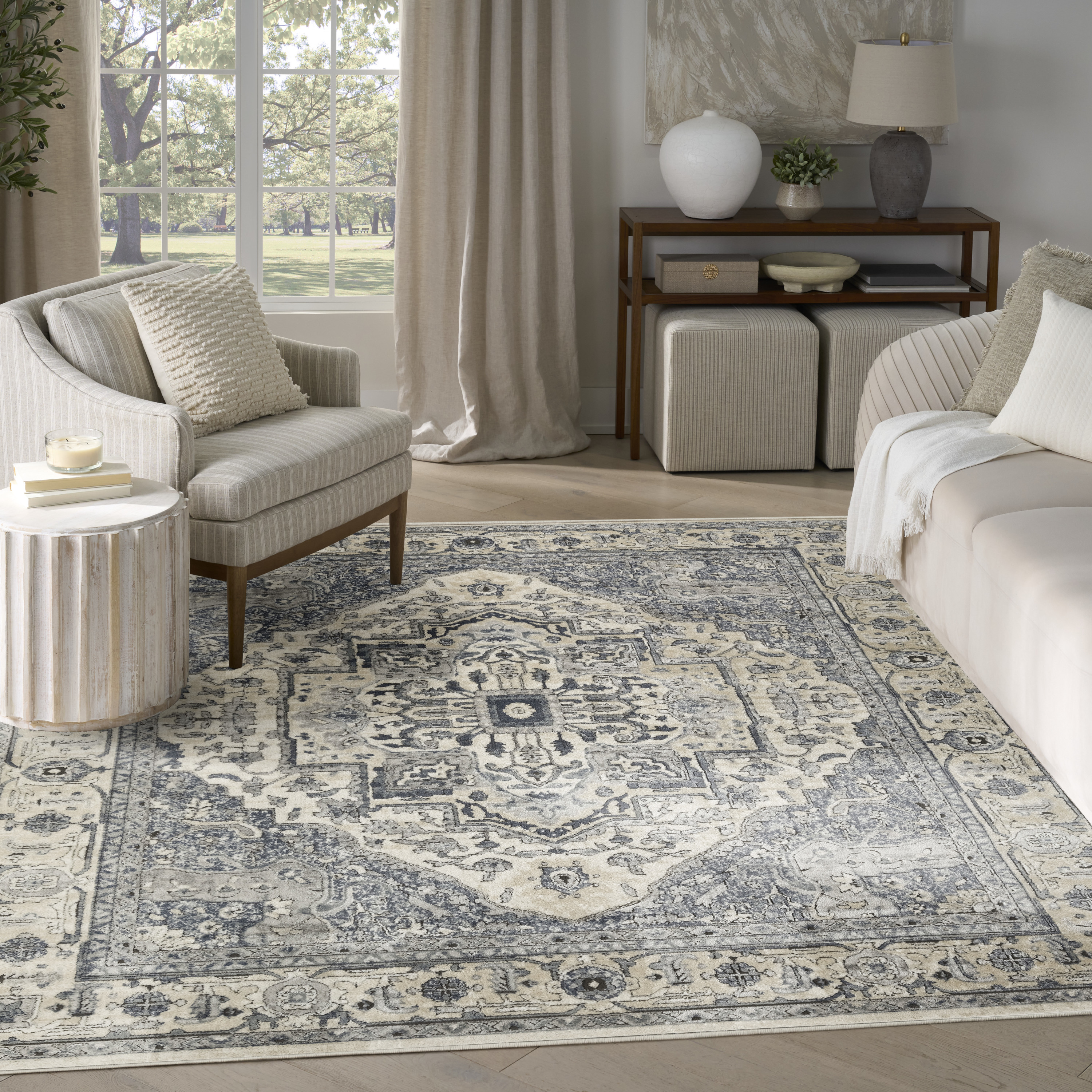 Nourison Quarry 7'10" x 9'10" Ivory Navy Vintage Indoor Rug