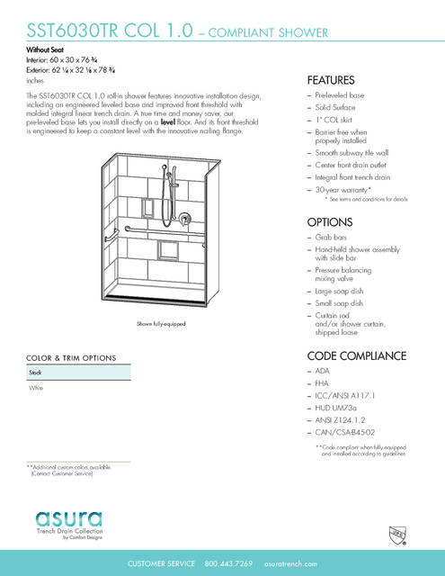 Tech Data Sheet — Cd Shower Tech Data Asura Sst 6030 Tr Col 1 0 No Seat