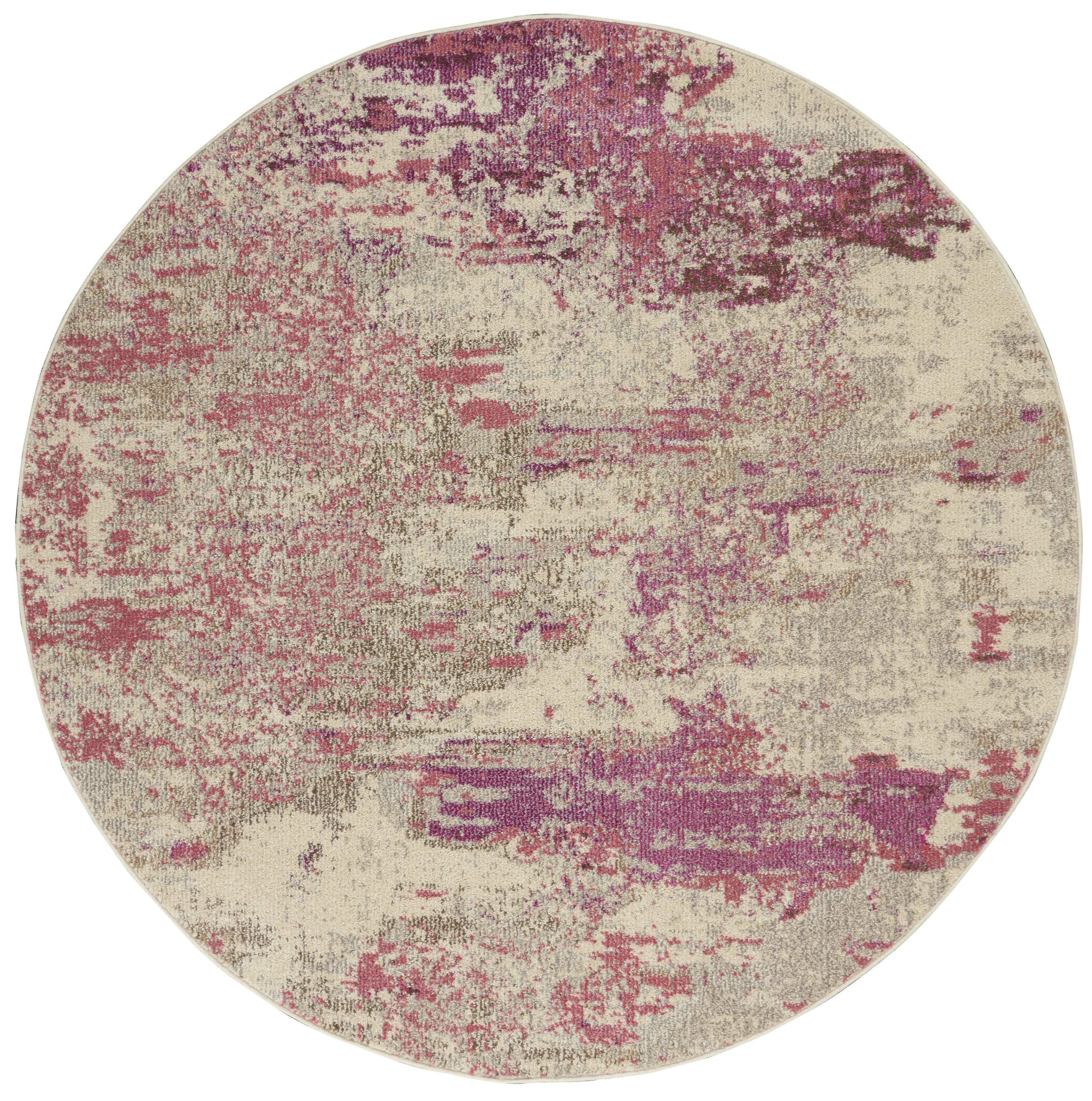 Nourison Celestial 5'3" x Round Ivory Pink Modern Indoor Rug