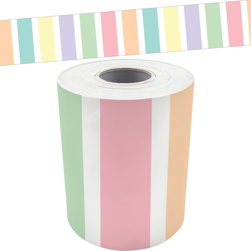 Pastel Pop Stripes Straight Rolled Border Trim, 50 Feet