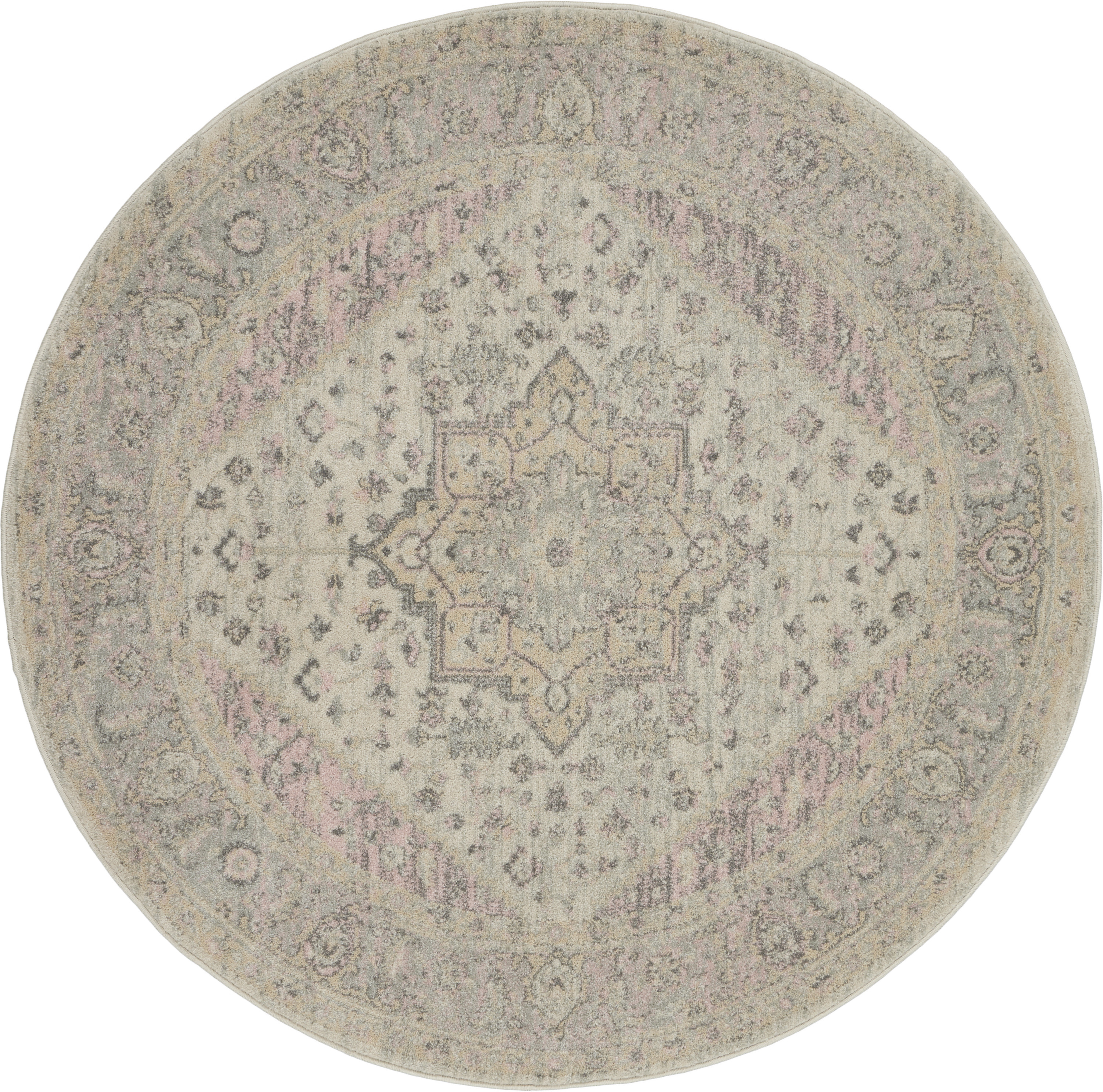 Nourison Tranquil 5'3" x Round Ivory Pink Vintage Indoor Rug