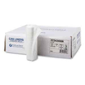 Inteplast,  HDPE Liner, 10 gal Capacity, 24 in Wide, 24 in High, 6 Microns Thick, White