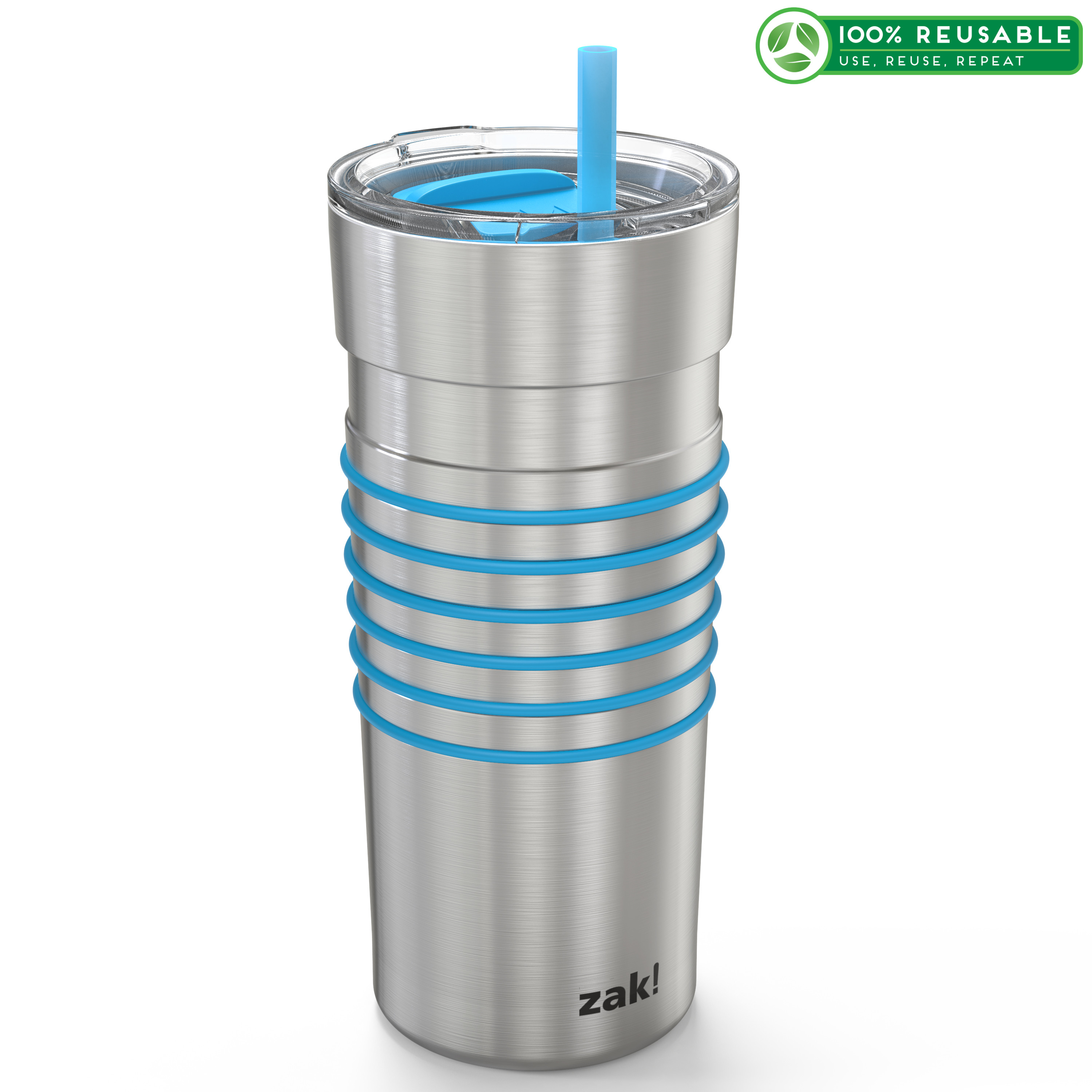 HydraTrak 20 ounce Vacuum Insulated Stainless Steel Tumbler, Stainless Steel with Blue Rings slideshow image 1 HydraTrak 20 ounce Vacuum Insulated Stainless Steel Tumbler, Stainless Steel with Blue Rings slideshow image 1