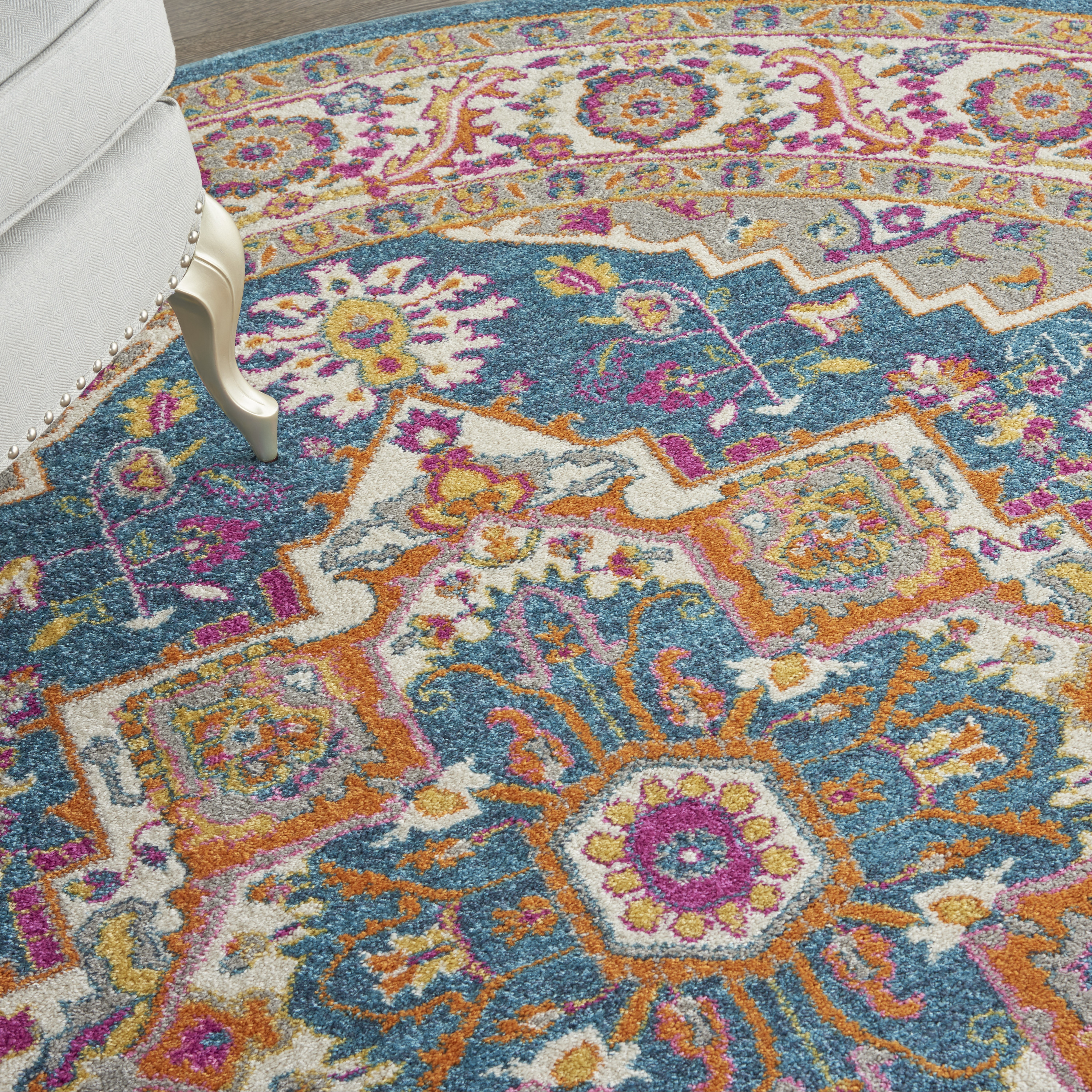 Nourison Passion 8' x Round Teal Multicolor Bohemian Indoor Rug