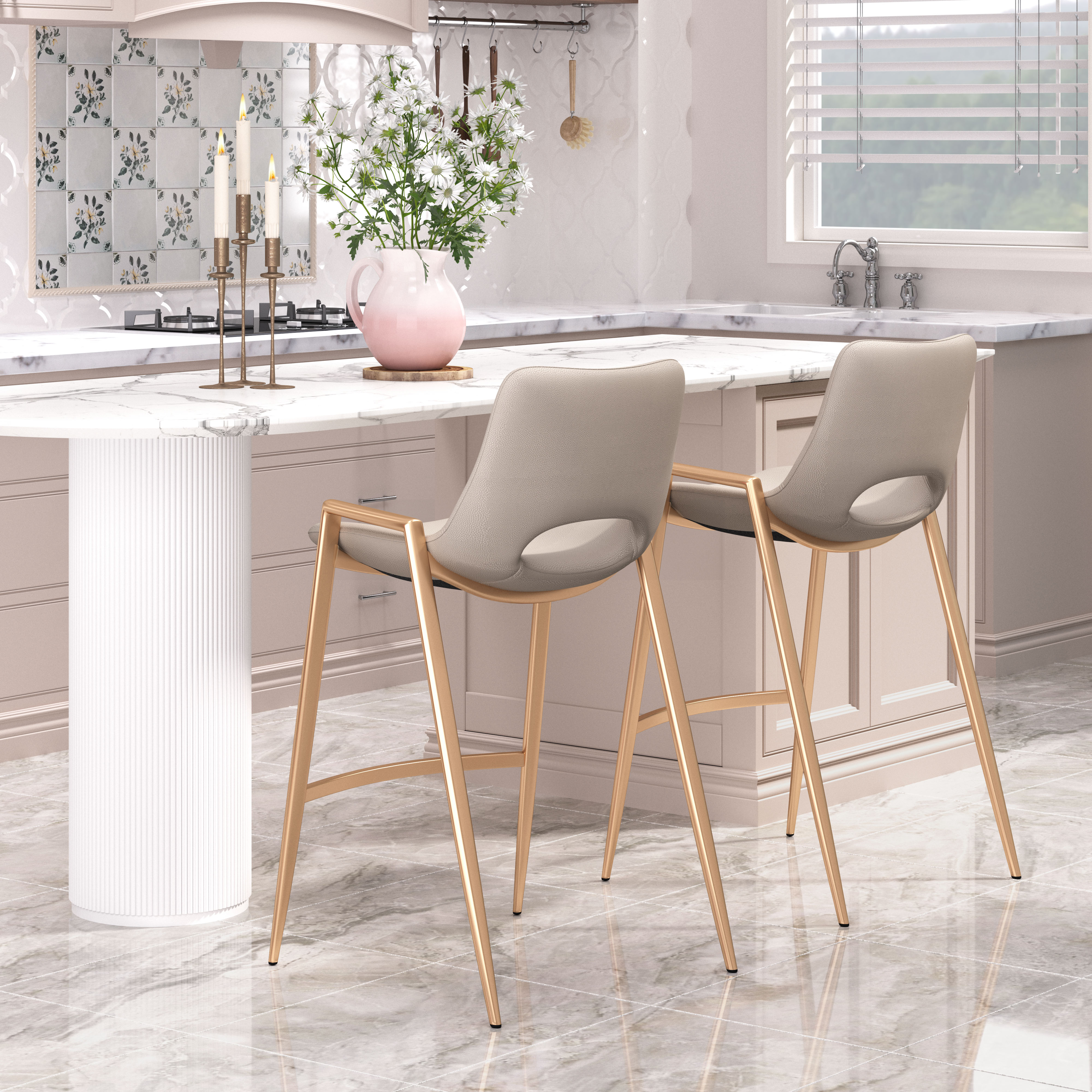 Desi Counter Stool (Set of 2) Beige & Gold product image